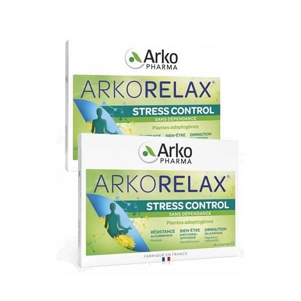 Arkopharma Arkorelax STRESS CONTROL - Rhodiola Eleuthérocoque Magnesium Vit B6 - Lot de 2 Boites de 30 Comp Magnésium