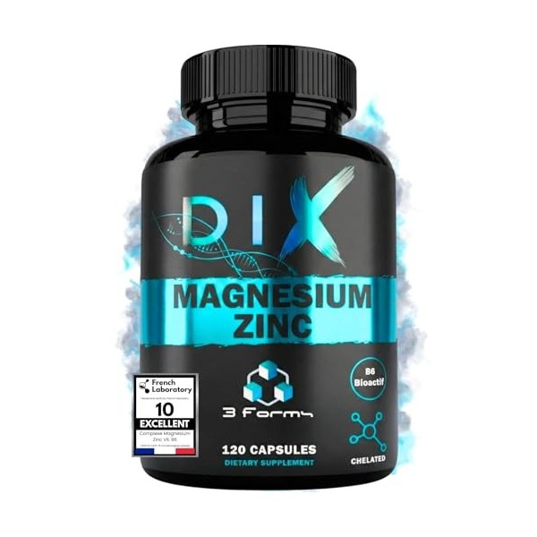 Magnésium Bisglycinate Malate Citrate ✗ 3 forms de Zinc ✗ Vitamine B6 Bioactive ✗ ZMA DIX ✗ Hautement Assimilable ✗ Fabriqué 