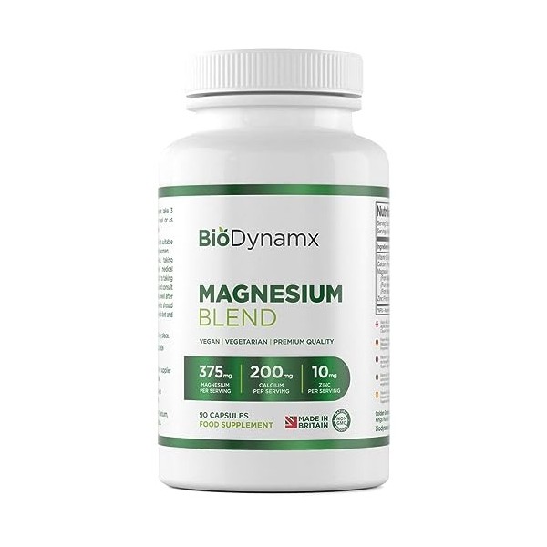 BioDynamx Magnesium Bisglycinate 3 en 1 Glycinate - Malate Citrate B6 375 mg | 90 Capsules Végétaliennes 30 Portions Foncti M...