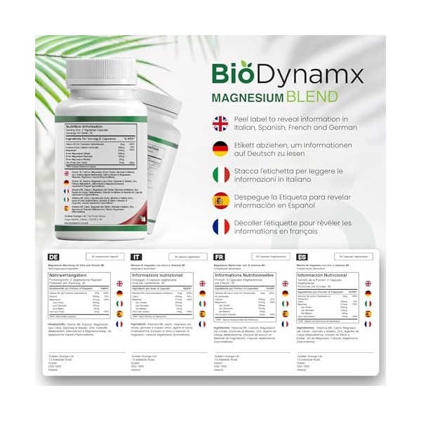 BioDynamx Magnesium Bisglycinate 3 en 1 Glycinate - Malate Citrate B6 375 mg | 90 Capsules Végétaliennes 30 Portions Foncti M...