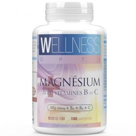 WELLNESS OPTI Magnésium avec Vitamines B et C : Supplément Avancé, 180 Comprimés, Combinaison Optimale pour lÉnergie et le B