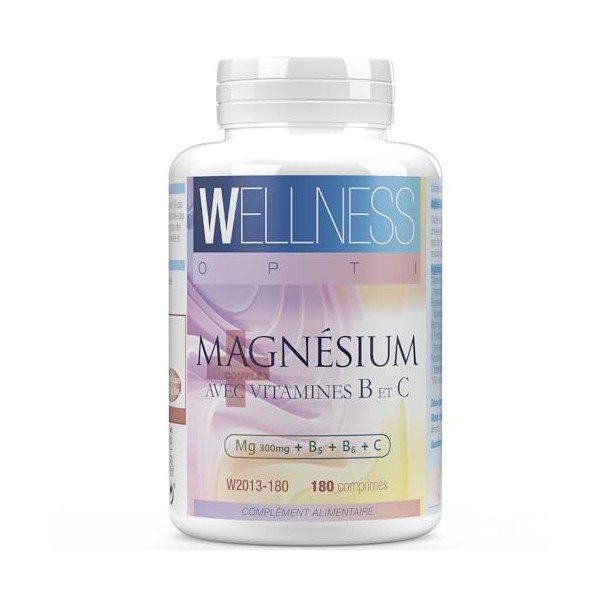 WELLNESS OPTI Magnésium avec Vitamines B et C : Supplément Avancé, 180 Comprimés, Combinaison Optimale pour lÉnergie et le B