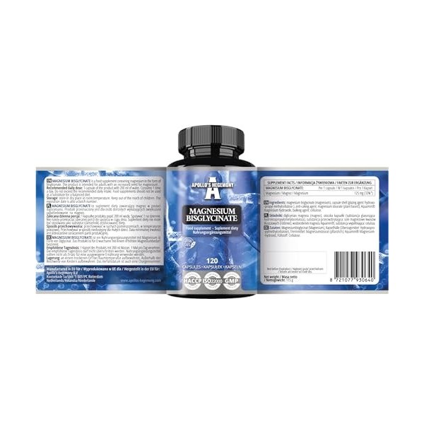 Magnésium Bisglycinate 100 mg par gélule - 120 gélules végétaliennes - 4 mois dapprovisionnement - pour une meilleure absorp