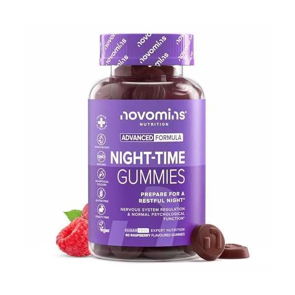 Gommes Sommeil Adulte - Complément Alimentaire - avec Magnesium, L Theanine, Vitamine B12, Extrait de Camomille - Sans Melato