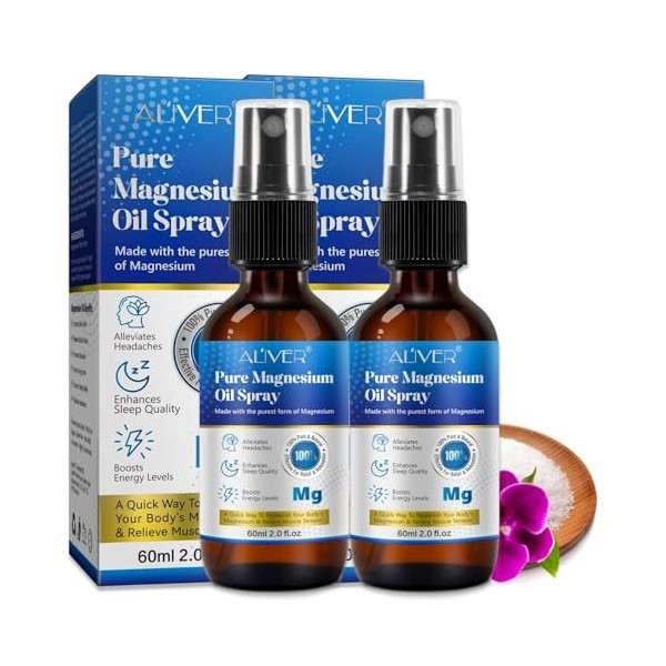 P-Beauty Spray dhuile de magnésium 2 x 60ml - Magnésium pur de Zechstein pour la relaxation musculaire et la réduction du st ...