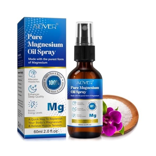 P-Beauty Spray dhuile de magnésium 2 x 60ml - Magnésium pur de Zechstein pour la relaxation musculaire et la réduction du st ...