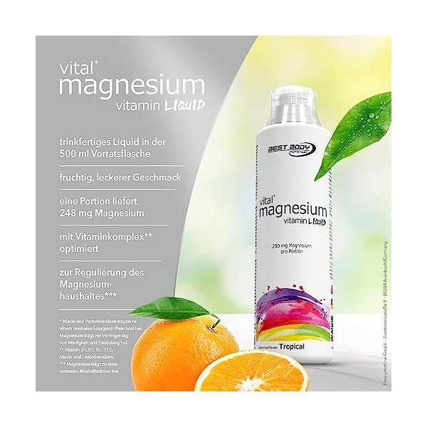 Best Body Nutrition Magnésium Liquid 500 ml Tropical Lot de 2 