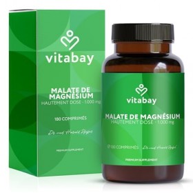 Vitabay Malate de Magnésium 1000 mg hautement dosé – 180 comprimés véganes – métabolisme énergétique, fatigue & fonction musc