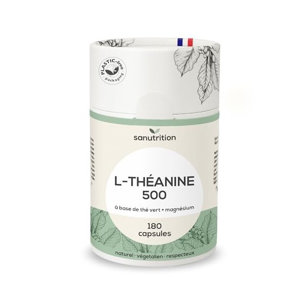 L-théanine avec magnésium | 500 mg par capsule | 180 gélules | Hautement dosé | Relaxation pour lesprit et le corps | Emball