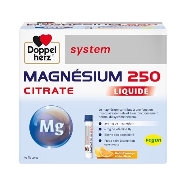 Doppelherz system MAGNÉSIUM 250 CITRATE LIQUID - le magnésium soutient la fonction musculaire normale et le fonctionnement no