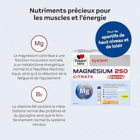 Doppelherz system MAGNÉSIUM 250 CITRATE LIQUID - le magnésium soutient la fonction musculaire normale et le fonctionnement no