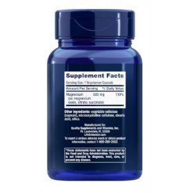 Life Extension Capsules de Magnésium 500mg - 100 Capsules Végétariennes - Soutien Cardiovasculaire et Musculaire de Qualité S