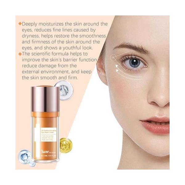 Crème contour des yeux anti-rides aux peptides 5D, crème contour des yeux hydratante, liftante et anti-âge, gel liftant aux p...