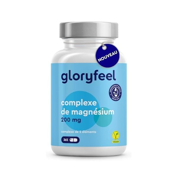 Complexe de Magnésium 200mg - 365 capsules - Premium 5-en-1 : Bisglycinate, Citrate, Oxide, Malate & Ascorbate - Magnésium Él