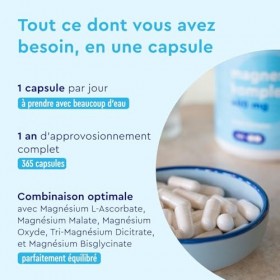 Complexe de Magnésium 200mg - 365 capsules - Premium 5-en-1 : Bisglycinate, Citrate, Oxide, Malate & Ascorbate - Magnésium Él