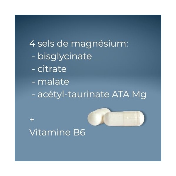 OPTIM Magnesium Complexe - Magnésium bisglycinate, citrate, malate, acétyl-taurinate ATA Mg + Vitamine B6-60 gélules Capsules