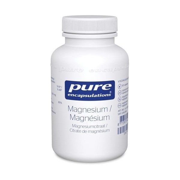Pure Encapsulations - Citrate de Magnésium 150mg - Magnésium Chélaté Hautement Biodisponible - 90 Gélules Véganes