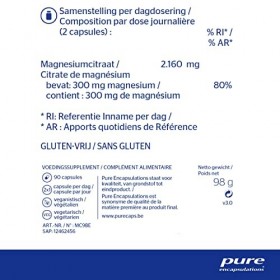 Pure Encapsulations - Citrate de Magnésium 150mg - Magnésium Chélaté Hautement Biodisponible - 90 Gélules Véganes