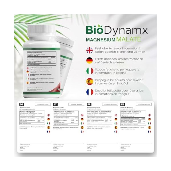 BioDynamx Magnesium Malate - 180 Gélules - 90 Portions | Complément Magnésium Haute Teneur | Favorise Sommeil Energie | Sans ...