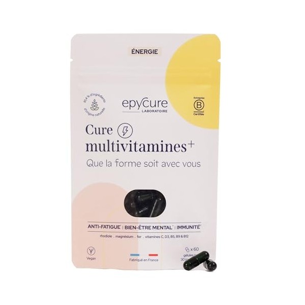 EPYCURE - Cure Multivitamines + - Combat Fatigue Physique & Mentale, Réduit Stress, Détend - 87% Naturel - Rhodiole, Magnésiu