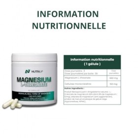 Magnesium L-Threonate - 90 gélules, 2000 mg par jour - Réduit la fatigue, renforce la mémoire et concentration, santé des mus