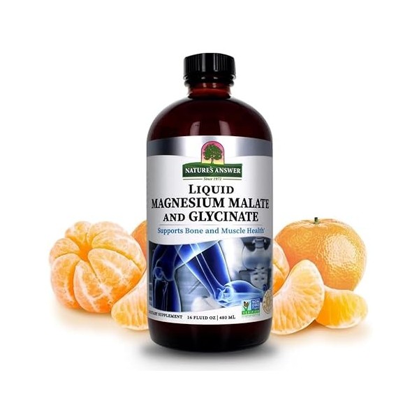 Santé osseuse et musculaire, malate de magnésium avec liquide glycinate, 480 ml