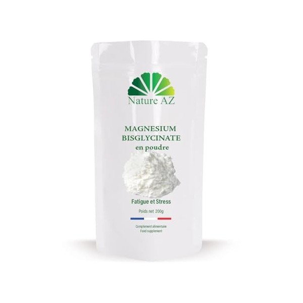 Nature AZ Magnésium Bisglycinate Pur en Poudre, Haute Absorption et Biodisponibilité, Stress, Sommeil, Fatigue, Sans Vitamine