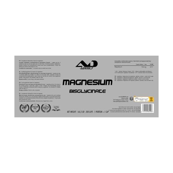 Magnesium Bisglycinate 200 caps | absorption maximale | contre la fatigue et stress | énergie | décontractant musculaire | cr...