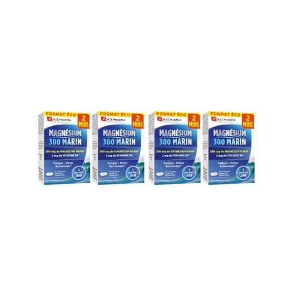 Forté Pharma - Pack x4 Magnésium 300 Marin | Complément Alimentaire à base de Magnésium Marin et Vitamine B6 - Anti Stress Ad