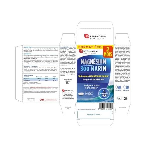 Forté Pharma - Pack x4 Magnésium 300 Marin | Complément Alimentaire à base de Magnésium Marin et Vitamine B6 - Anti Stress Ad