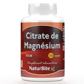 NaturBite Citrate de magnésium - 500 comprimés - 400 mg par comprimé - Supplément de magnésium hautement absorbable Magnésium