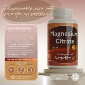 NaturBite Citrate de magnésium - 500 comprimés - 400 mg par comprimé - Supplément de magnésium hautement absorbable Magnésium