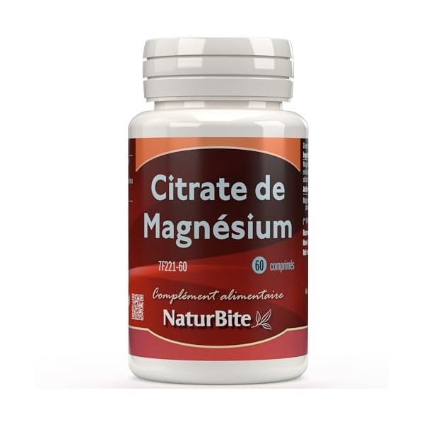 NaturBite Citrate de magnésium - 500 comprimés - 400 mg par comprimé - Supplément de magnésium hautement absorbable Magnésium