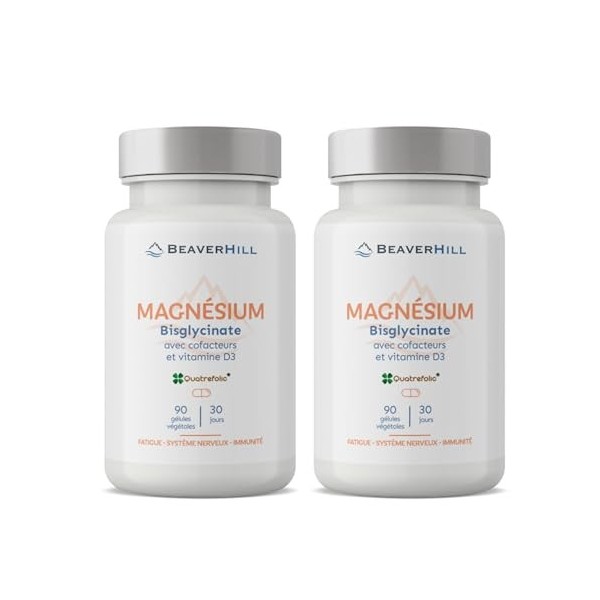 Pack x2 | Magnésium Bisglycinate + Cofacteurs Vitamines B1, B2, B3, B5, B6, B8, B9 et D3 | 180 Gélules Végétales | 300 mg Mag