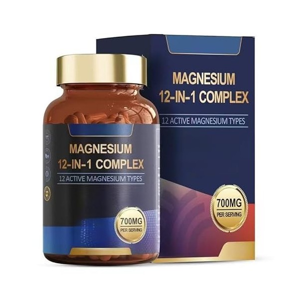 Complexe de magnésium 12 en 1 magnésium, muscle, soutien cardiaque, végétalien, non-OGM Magnésium