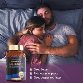 Complexe de magnésium 12 en 1 magnésium, muscle, soutien cardiaque, végétalien, non-OGM Magnésium
