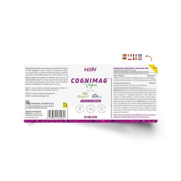HSN Cogni Mag Magnésium L-Thréonate 1000 mg Magtein® | 60 Gélules Végétales | avec Taurate de Magnésium ATA Mg® et Acide Pant