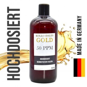 Colloïde dor colloïdal 50 PPM - 500 ml - Action limitée - Eau dor mono-atomique Manna Colloidal Gold - Qualité allemande