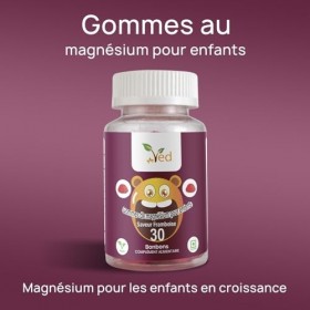 Gommes de magnésium pour enfants, 15 jours dapprovisionnement, saveur naturelle de framboise, 30 gommes végétaliennes à mâch