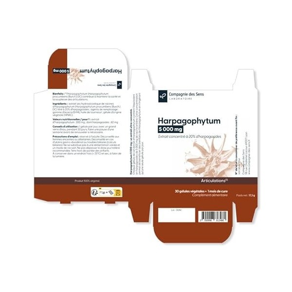 Harpagophytum 5 000 mg – Haute teneur en harpagosides – 1 mois de cure intensive Multi-minéraux