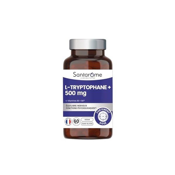 Santarome - L-Tryptophane 500 mg – Équilibre Nerveux & Fonctions Psychologiques – Avec Vitamines B3 & B6 – Forte Dose – Vegan