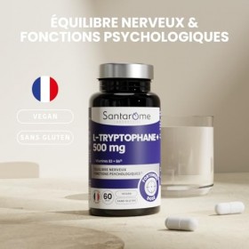 Santarome - L-Tryptophane 500 mg – Équilibre Nerveux & Fonctions Psychologiques – Avec Vitamines B3 & B6 – Forte Dose – Vegan