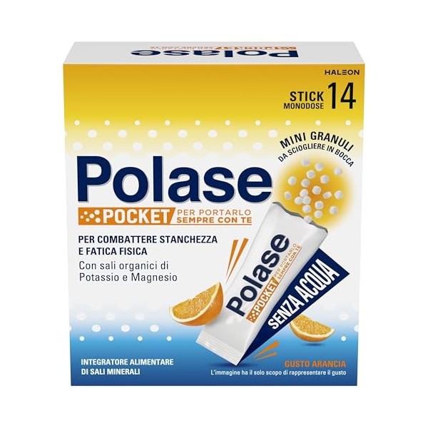 Polase Pocket, Complément alimentaire de magnésium et de potassium à prendre sans eau, contre fatigue et fatigue, chaud, goût