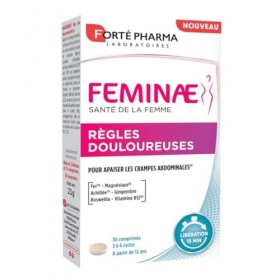Forté Pharma - Feminae Règles Douloureuses - Dès 12 ans - Achillée, fer, magnésium, gingembre - Complément alimentaire - Conf