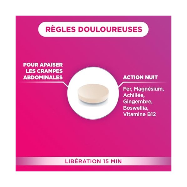 Forté Pharma - Feminae Règles Douloureuses - Dès 12 ans - Achillée, fer, magnésium, gingembre - Complément alimentaire - Conf
