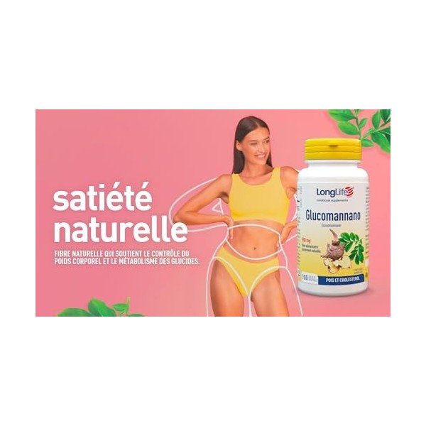 LongLife® Glucomannano | minimum 3000 mg par dose quotidienne | Contrôle du poids et satiété | Fibre alimentaire naturelle | 