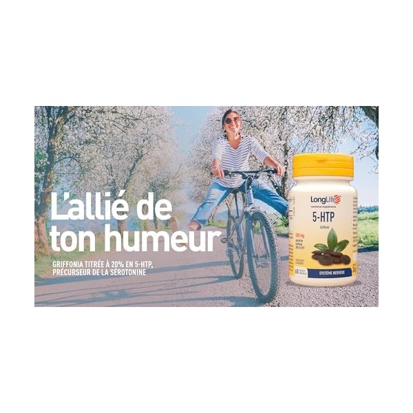 LongLife® 5-HTP | Griffonia titré à 20% en 5-HTP | 500mg de Griffonia - 100mg de 5-HTP | Humeur, détente, bien-être mental | 