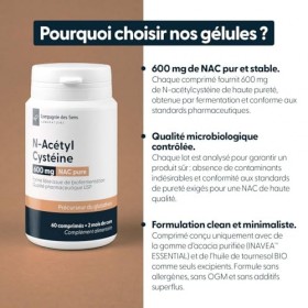 NAC N-acétyl-cystéine 600 mg – Forme libre issue de biofermentation – Qualité pharmaceutique USP – 60 comprimés – 2 mois de M...