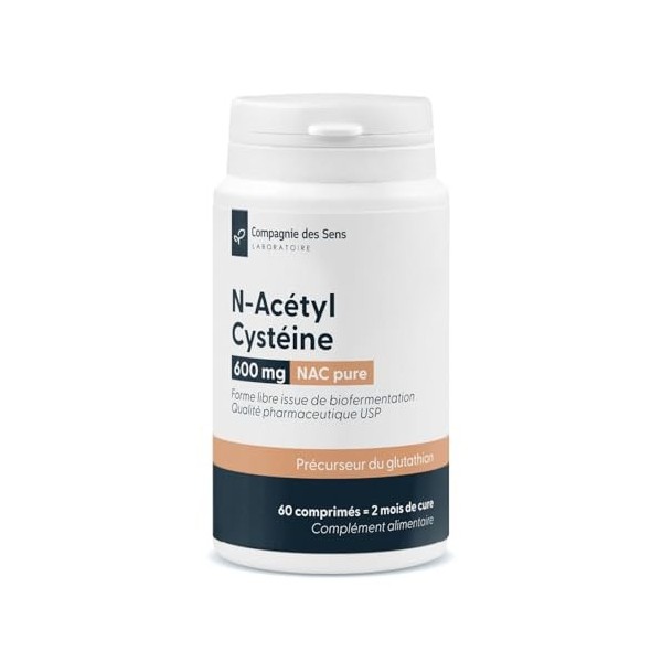 NAC N-acétyl-cystéine 600 mg – Forme libre issue de biofermentation – Qualité pharmaceutique USP – 60 comprimés – 2 mois de M...