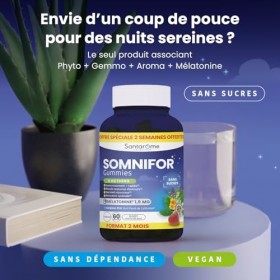 Santarome Bio - Somnifor - Gummies Sommeil - Mélatonine 1,9 mg, Plantes et Huiles Essentielles - Endormissement rapide, somme